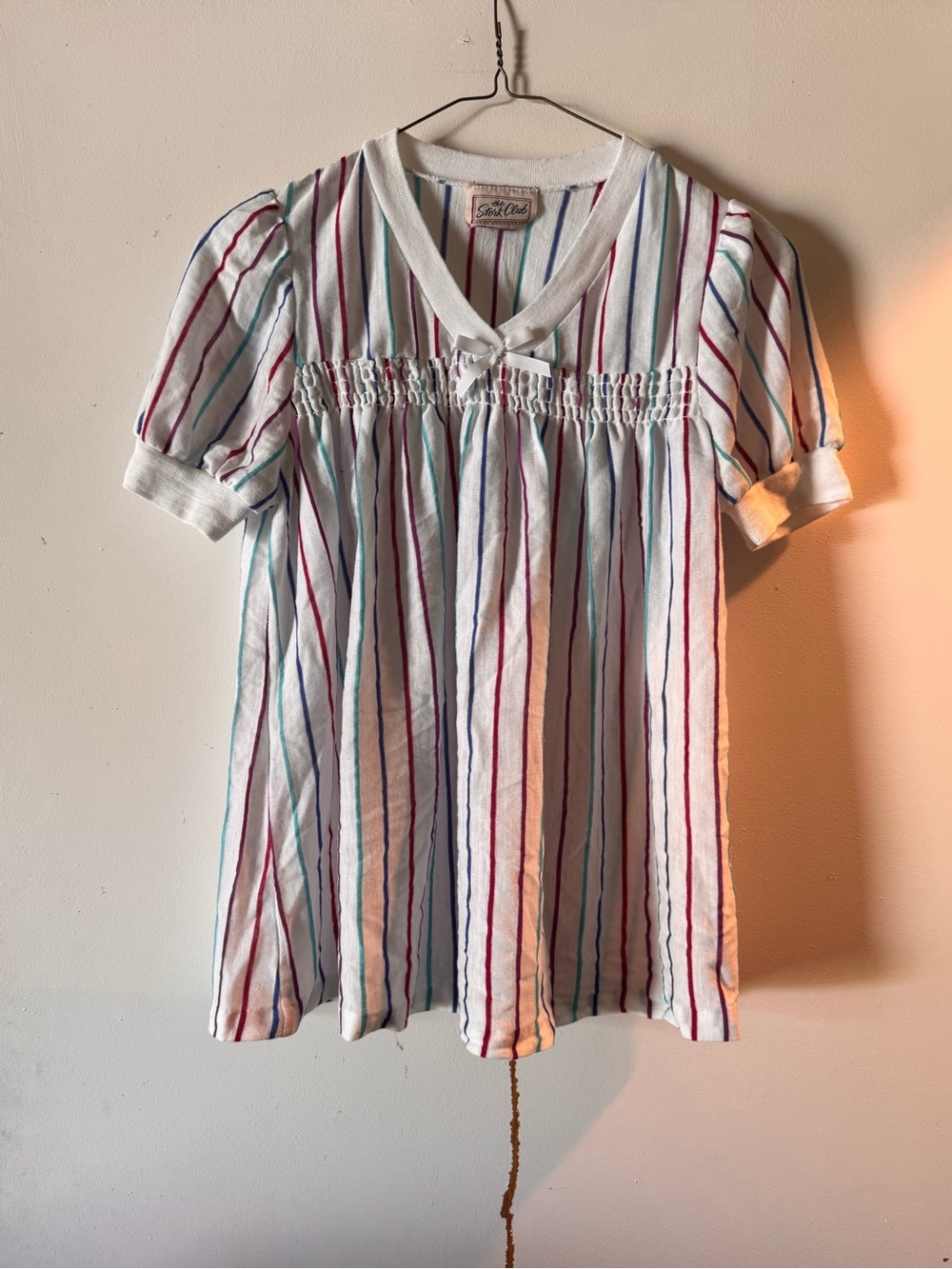 Striped Short Sleeve Peplum Top - White with Multi-Color Stripes